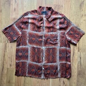 All Saints Relaxed Fit Snake Print Button Down Mens XXL Short Sleeve Shirt
